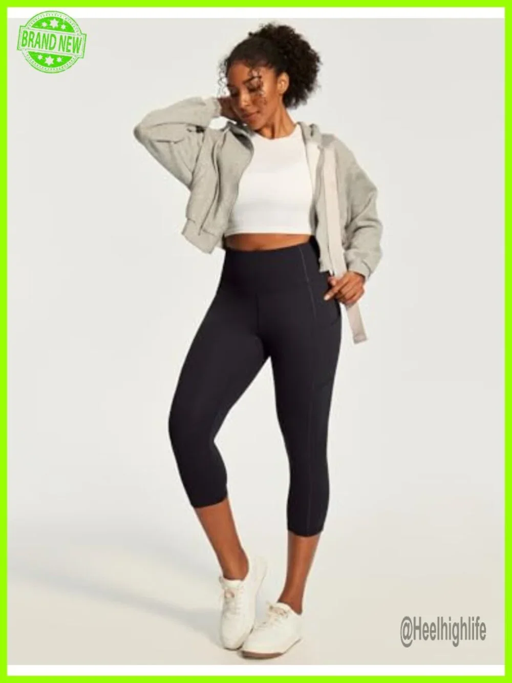 High Waisted Capri Leggings with Pockets Women Yoga Pants 4-Way Stretch